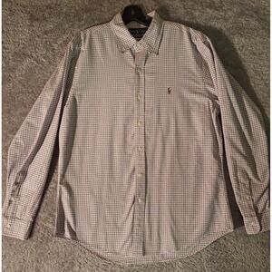 Polo Ralph Lauren Polo Shirt Custom Fit Mens Large White Plaid Casual Preppy VTG
